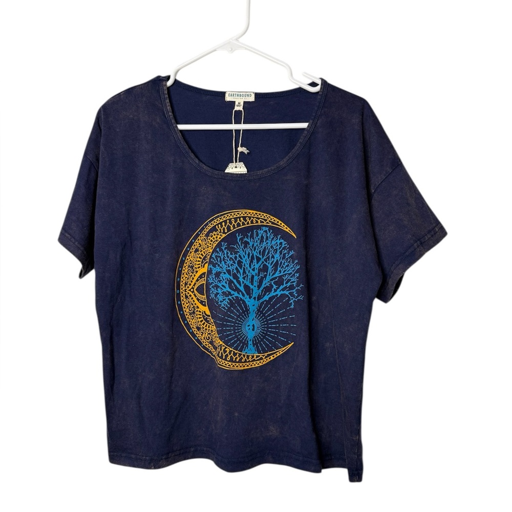 New Earthbound Moon Sun Duality Cotton Cropped T Shirt Medium NWT - Picture 2 of 8